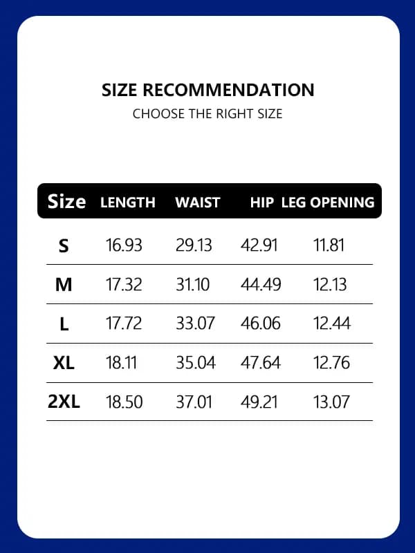 Shorts garment measurements in inches