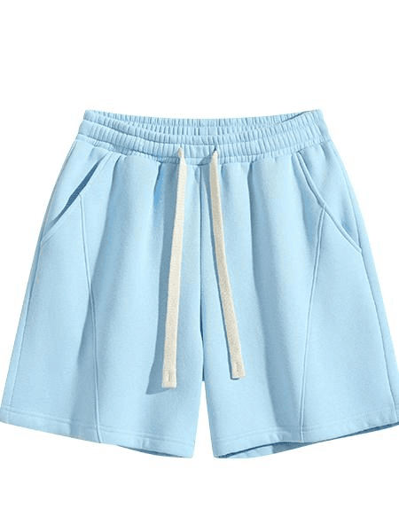 Curved-Seam Relaxed Shorts in Sky Blue, front flat lay