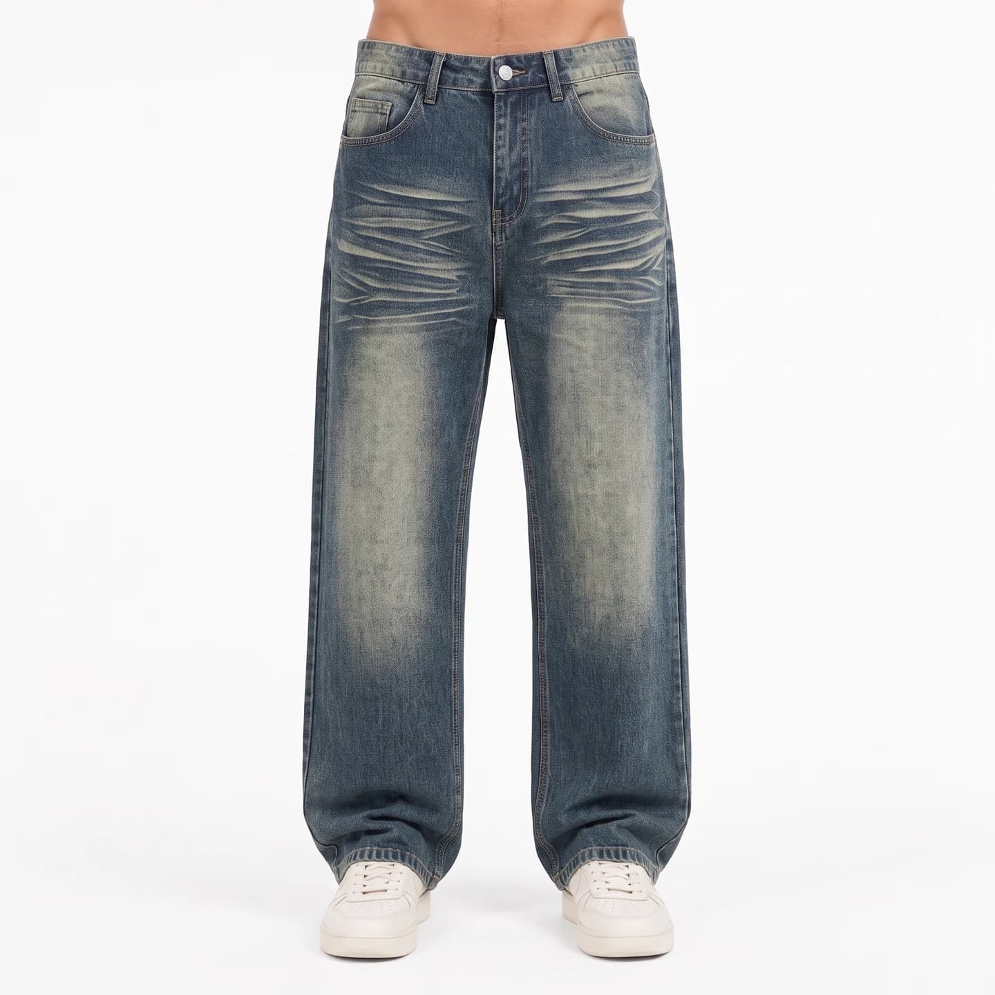 Relaxed Straight-Leg Jeans in Dark Wash Blue, relaxed men's fit