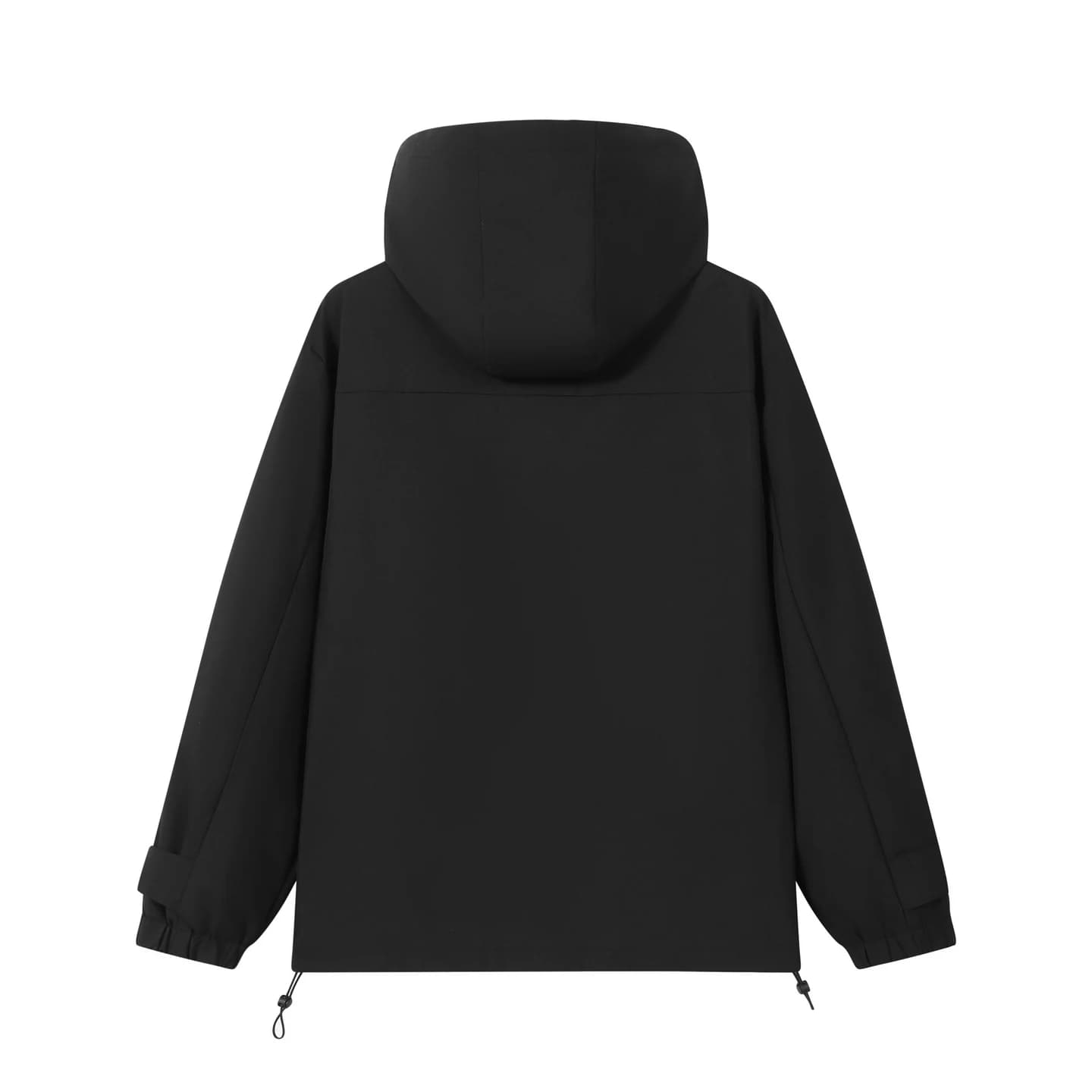 Relaxed Twin-Pocket Hooded Jacket in Black, back flat lay