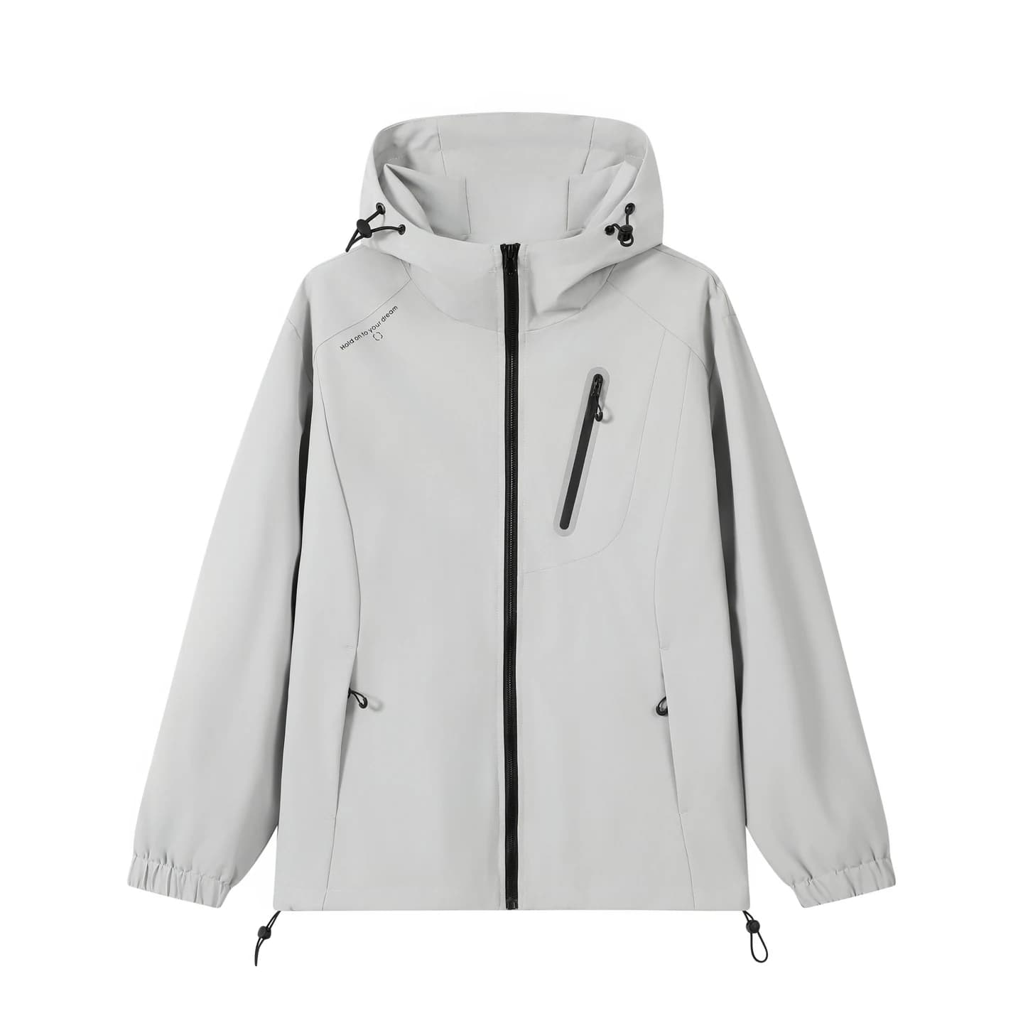 Relaxed Hooded Zip Jacket in Light Gray, front flat lay