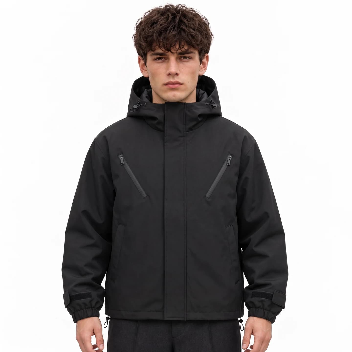 Relaxed Twin-Pocket Hooded Jacket in Black, relaxed men's fit