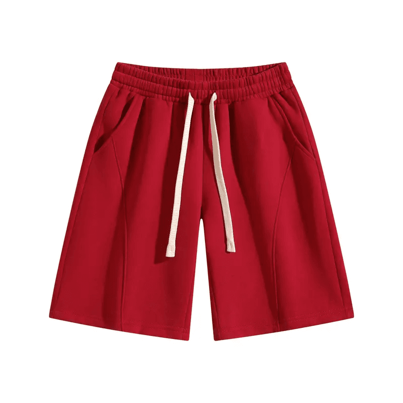 Relaxed Drawstring Shorts in Burgundy, front flat lay