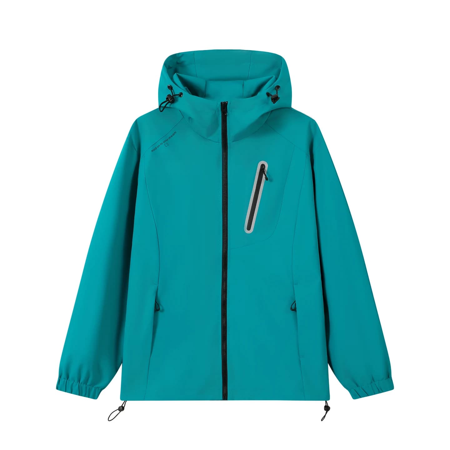 Relaxed Hooded Zip Jacket in Teal, front flat lay