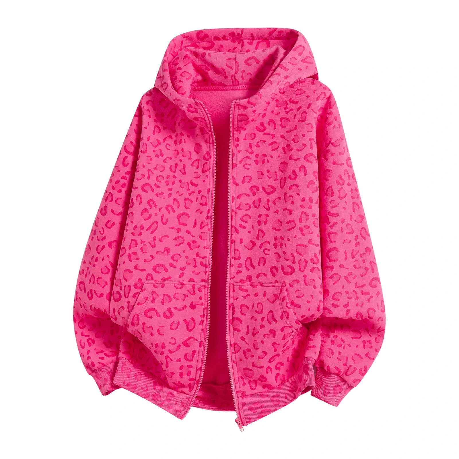 Leopard Print Relaxed Zip-Up Hoodie