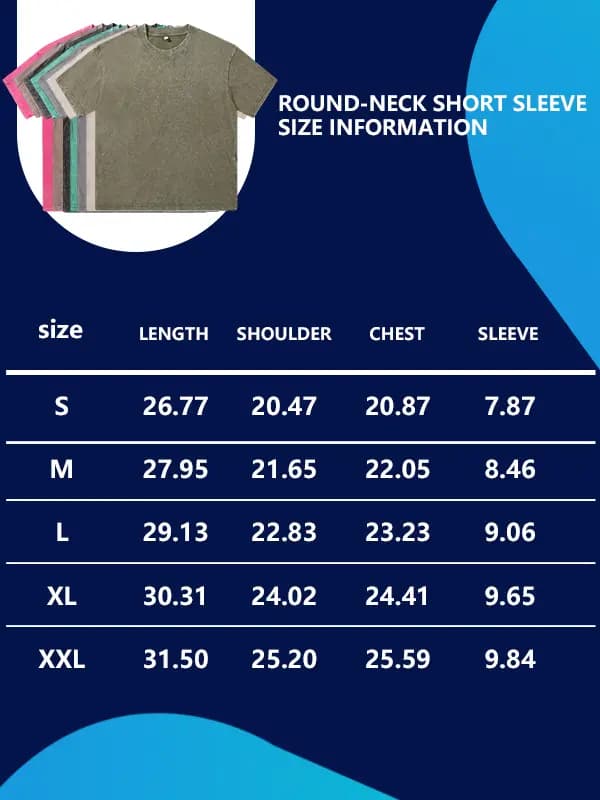 Short-sleeve T-shirt measurements in inches; chest measured flat