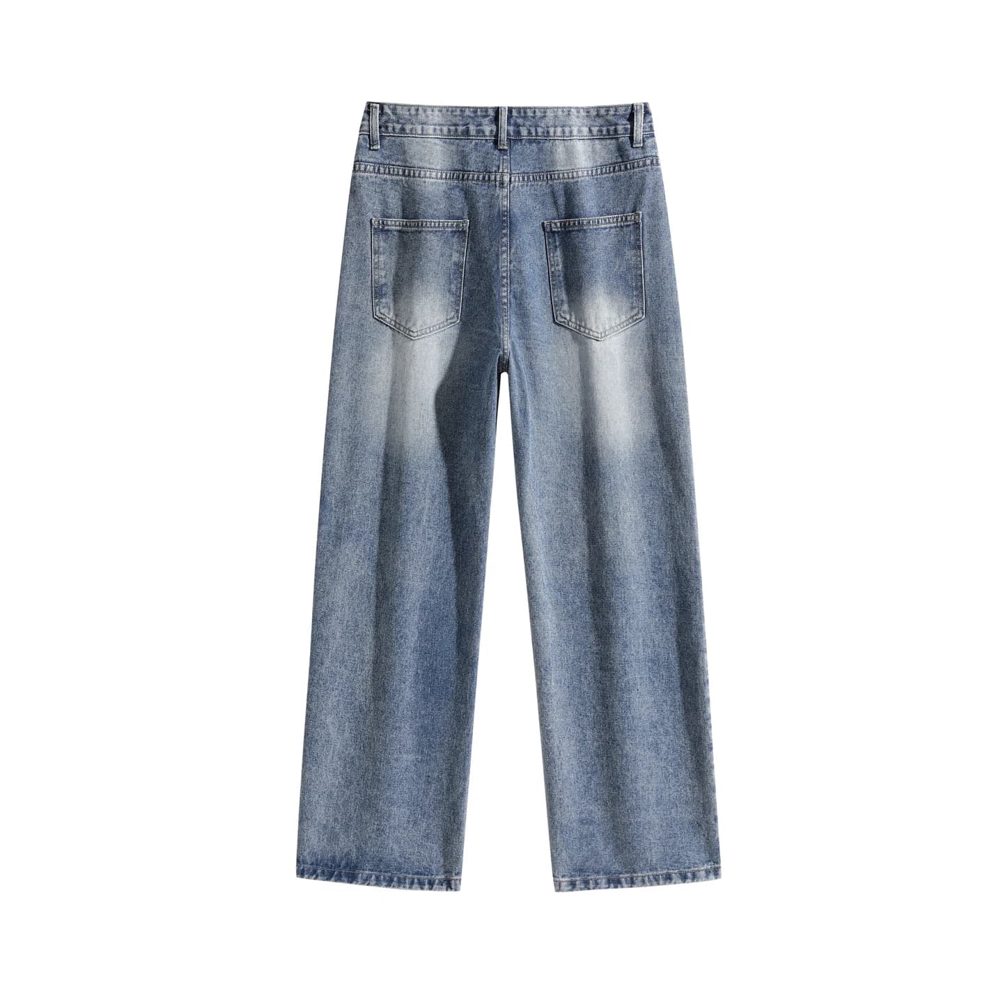 Relaxed Straight-Leg Jeans in Mid Wash Blue, back flat lay