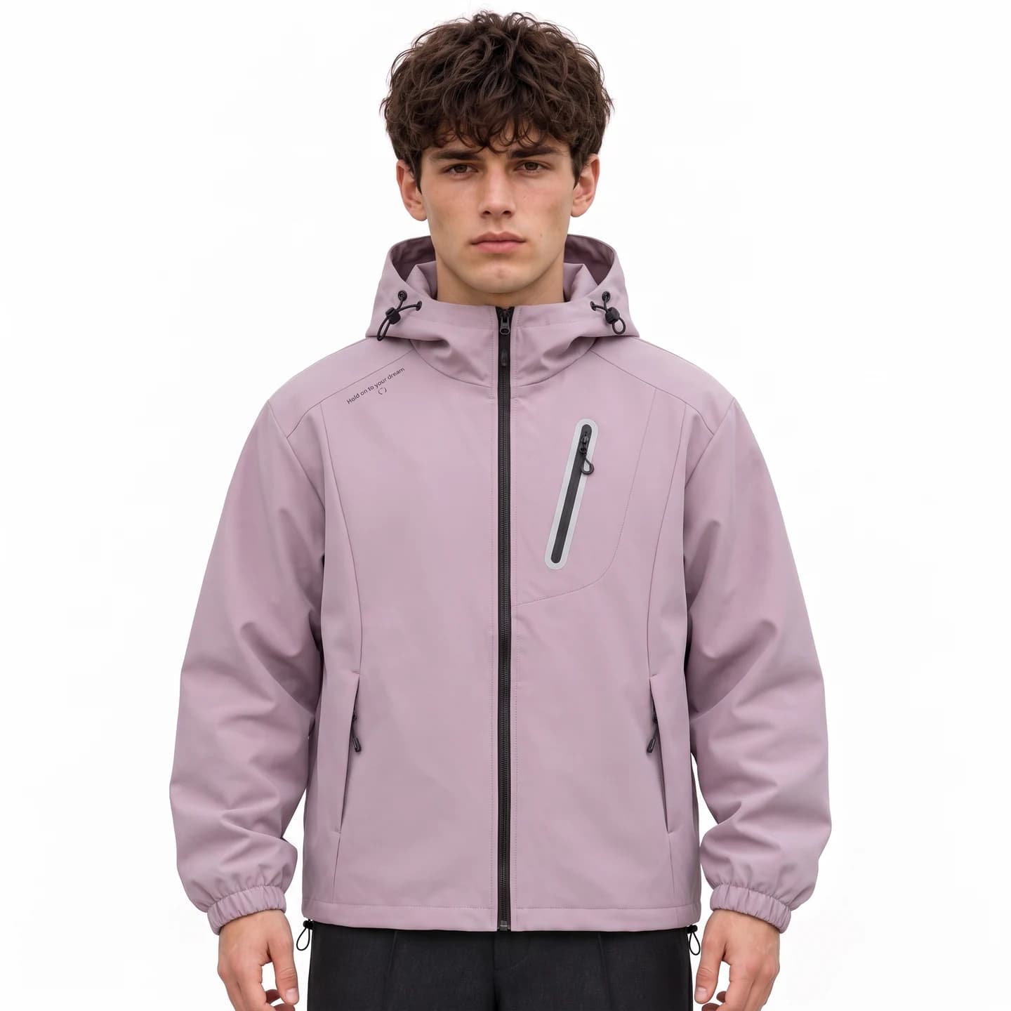 Relaxed Hooded Zip Jacket in Dusty Pink, relaxed men's fit