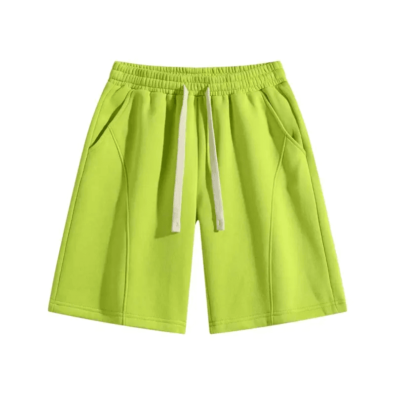 Relaxed Drawstring Shorts in Lime Green, front flat lay