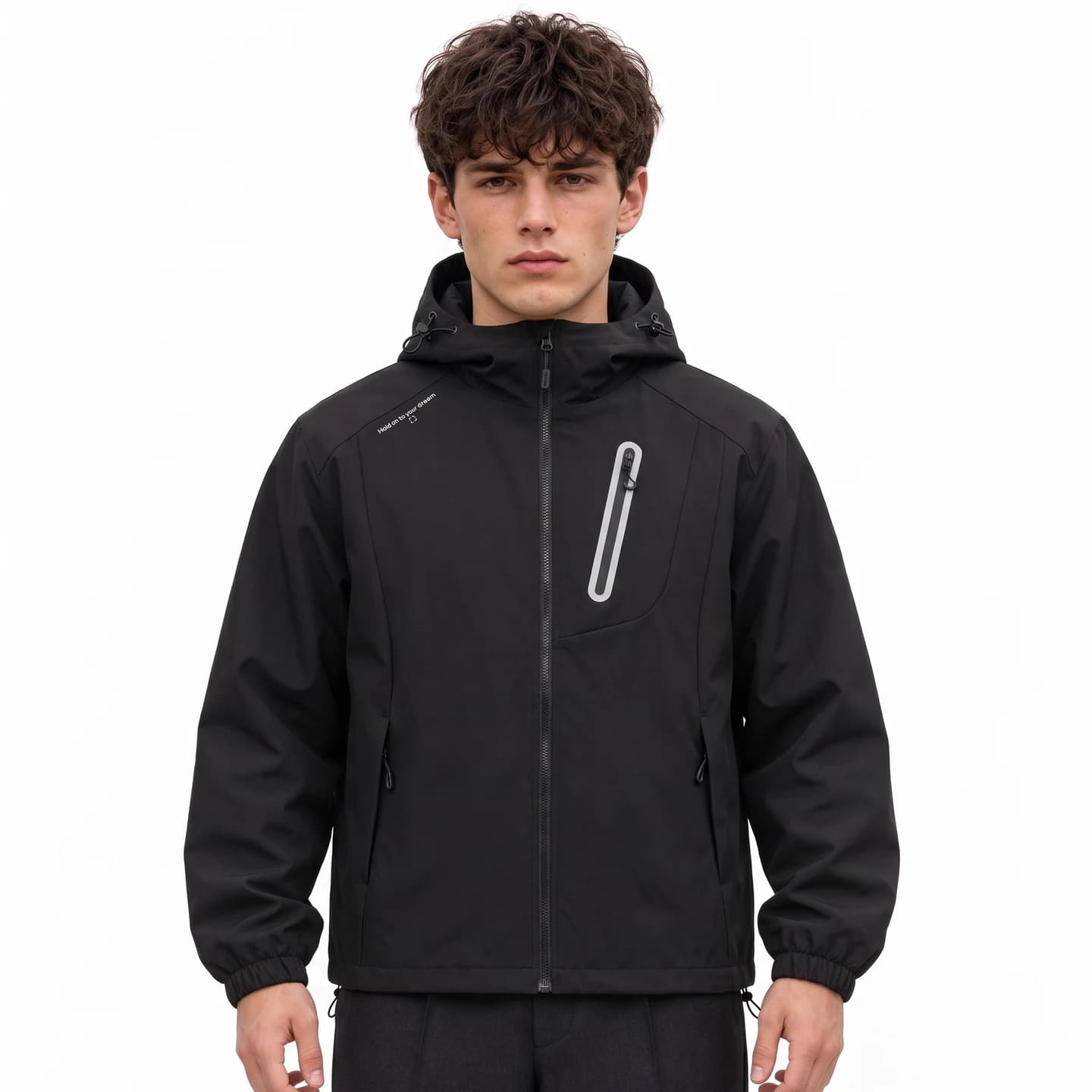 Relaxed Hooded Zip Jacket in Black, relaxed men's fit