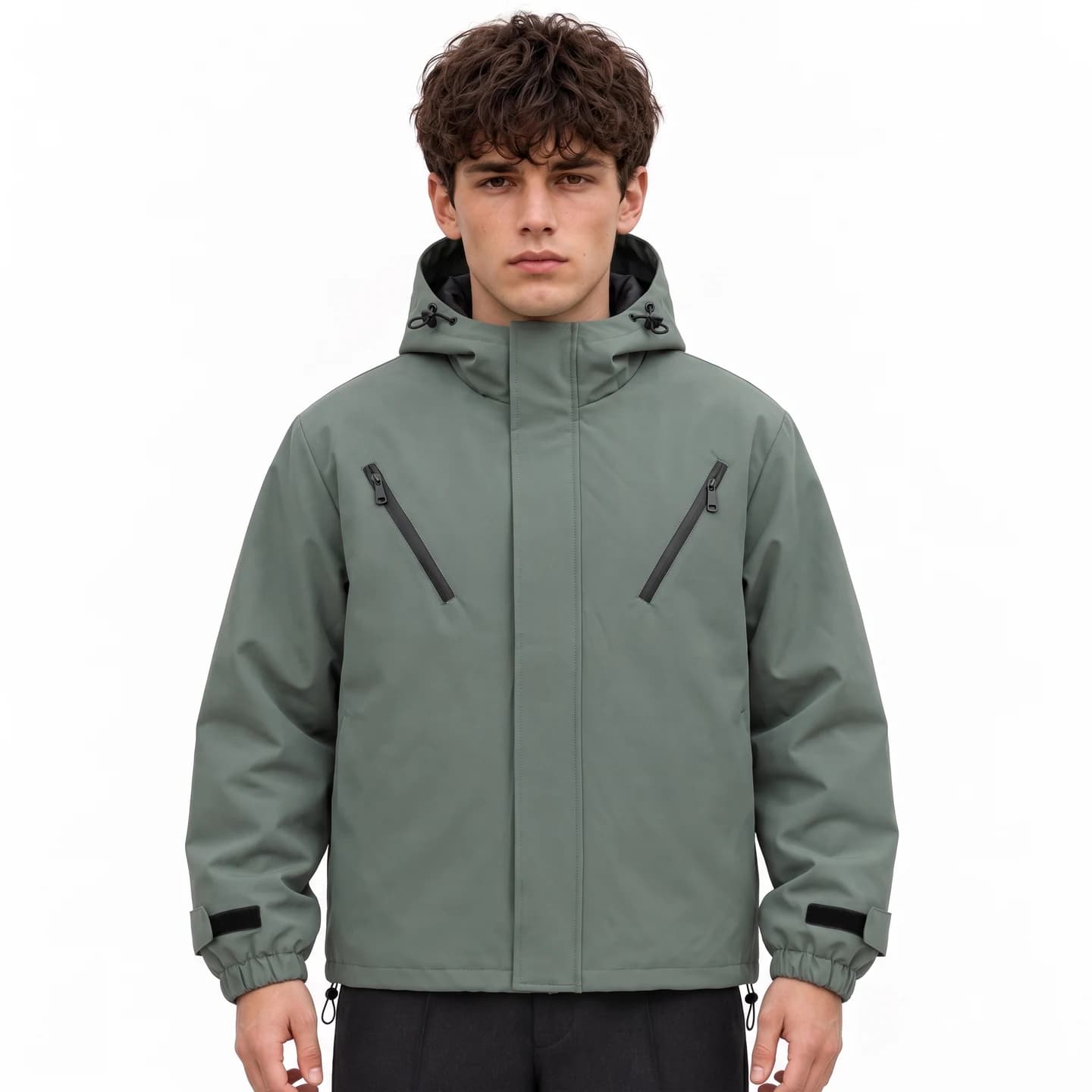 Relaxed Twin-Pocket Hooded Jacket in Sage Green, relaxed men's fit