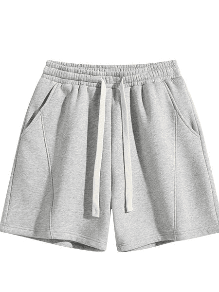 Curved-Seam Relaxed Shorts in Light Gray, front flat lay