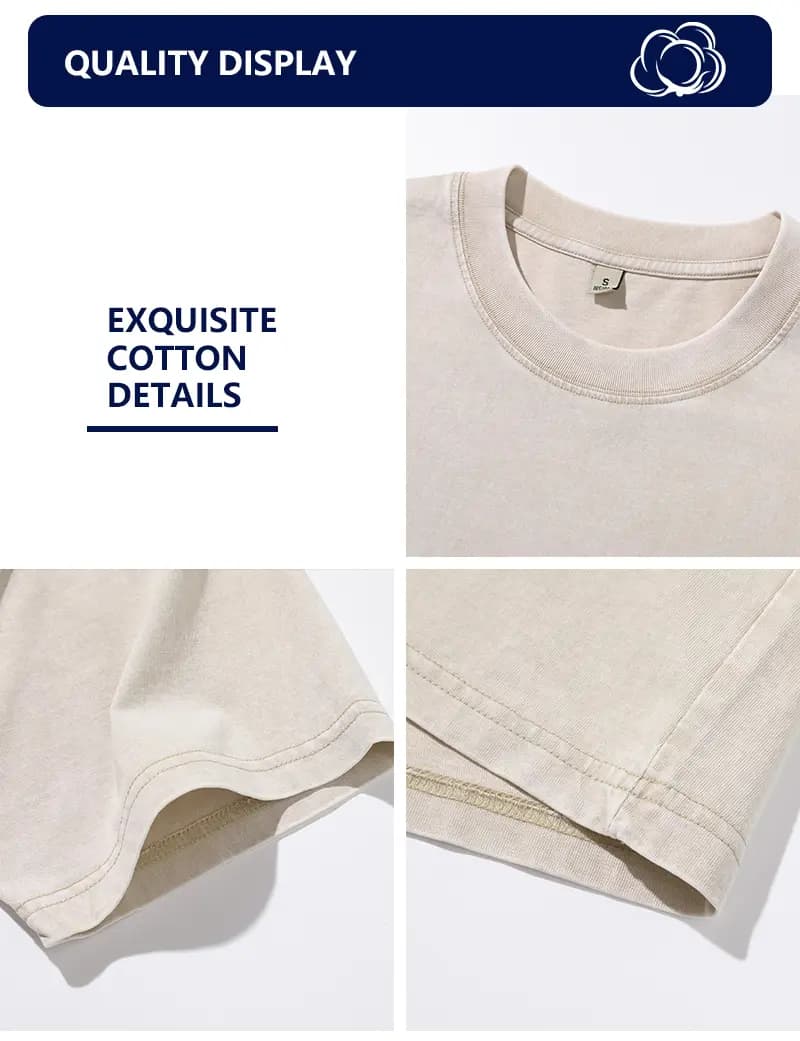 Crew neck, sleeve and hem construction details