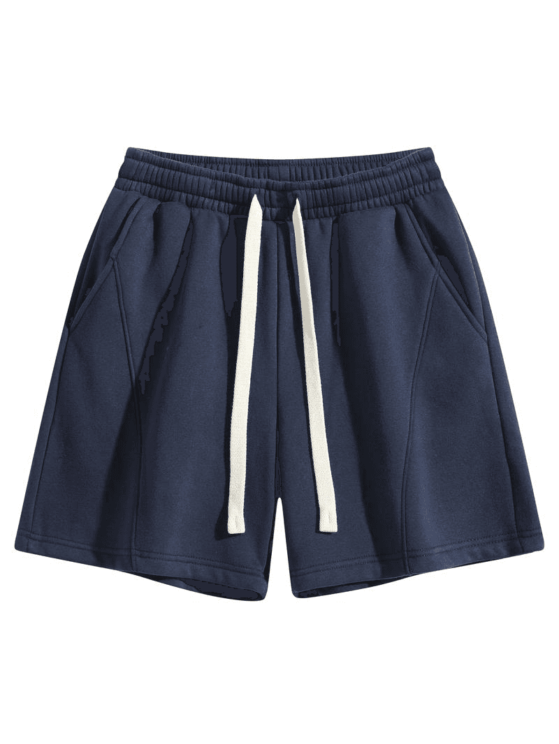 Curved-Seam Relaxed Shorts in Navy, front flat lay