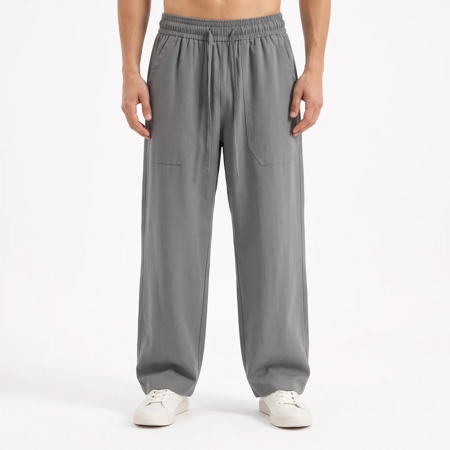 Linen-Blend Relaxed Pants in Charcoal, relaxed men's fit