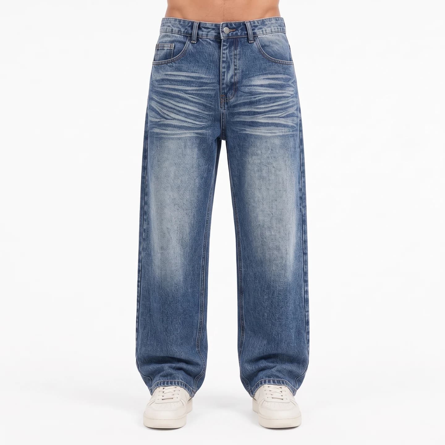 Relaxed Straight-Leg Jeans in Mid Wash Blue, relaxed men's fit