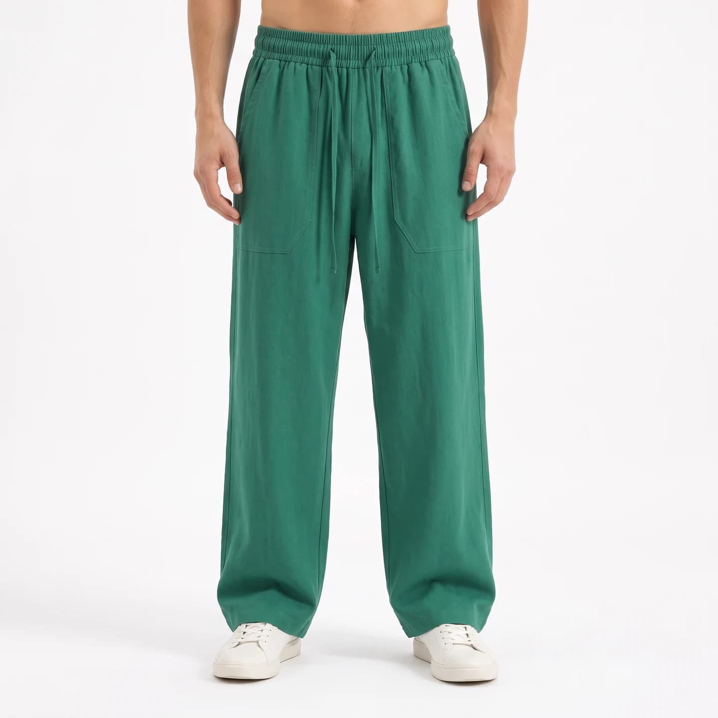 Linen-Blend Relaxed Pants in Green, relaxed men's fit